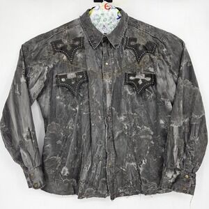 Toxic Waste Shirt Mens XXL Distressed‎ Faded Gray Embroidered Button Up Grunge